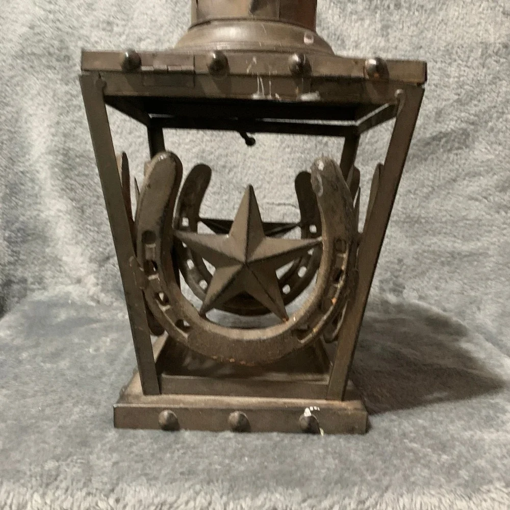 Rustic Metal Horseshoe Texas Star Lantern Western Farmhouse Decor Bronze 13.5in